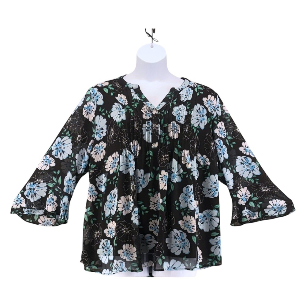 Charter Club Flowy Top Size Black Blue 3X